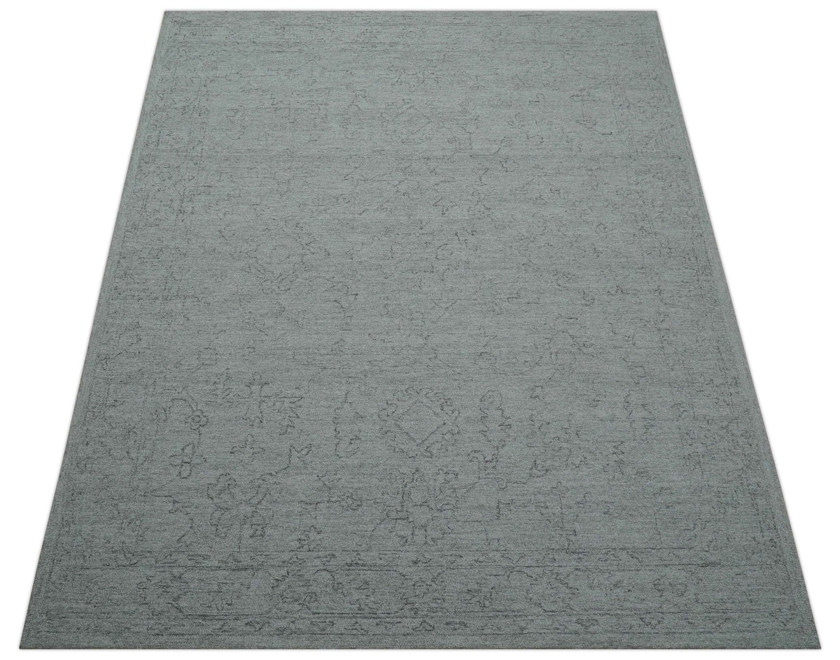Custom Made Traditional Transitional Gray Hand Tufted wool rug.