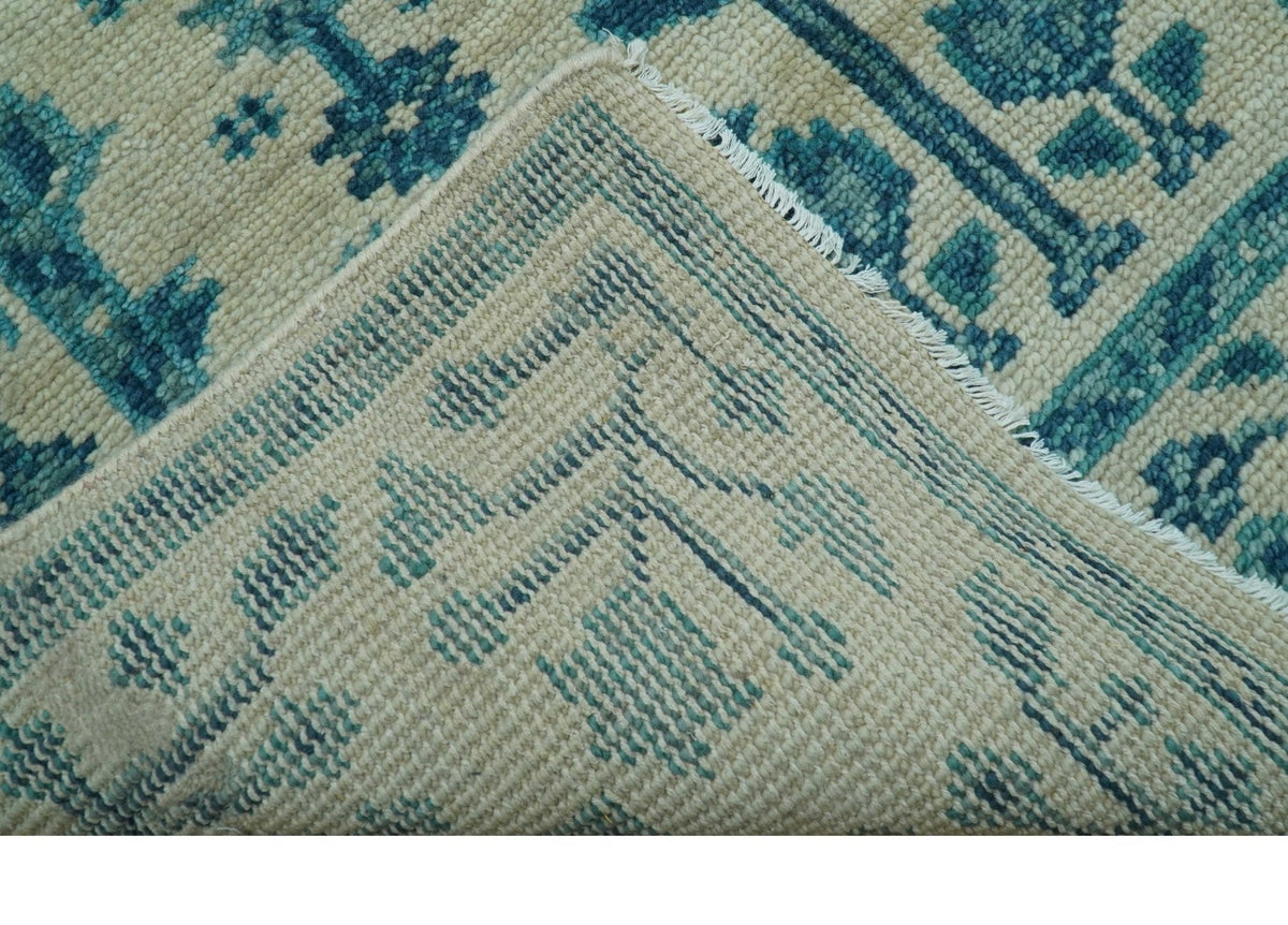 Custom Made Traditional Tree of Life Teal And Ivory Hand Knotted Wool Rug.