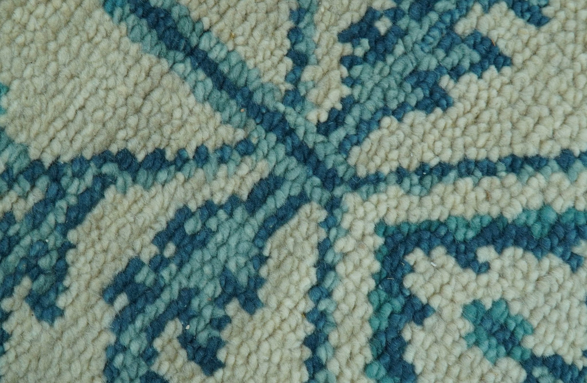 Custom Made Traditional Tree of Life Teal And Ivory Hand Knotted Wool Rug.