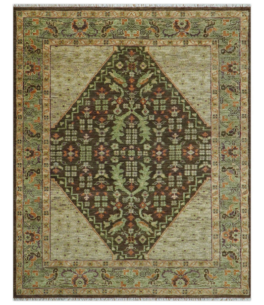 Custom Made Traditional Tribal Beige And Brown Hand Knotted wool area rug.