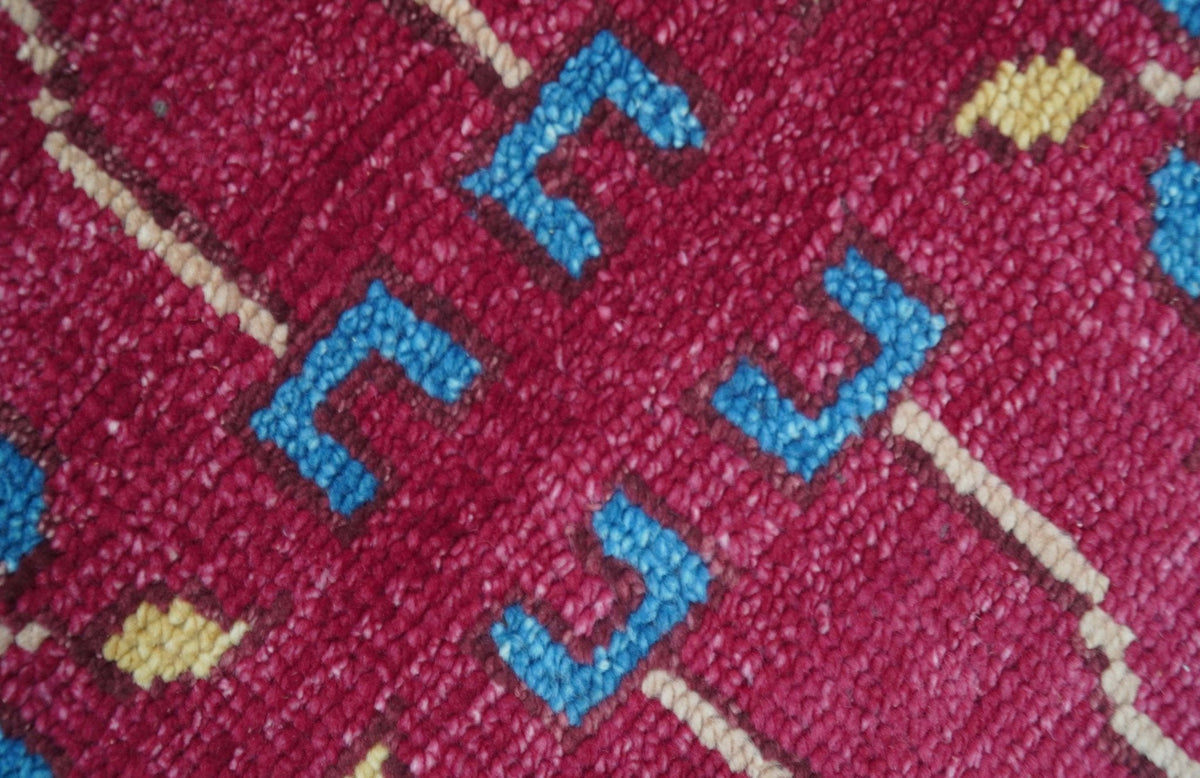 Custom Made Traditional Tribal Design Red And Blue Hand Knotted Wool Rug.