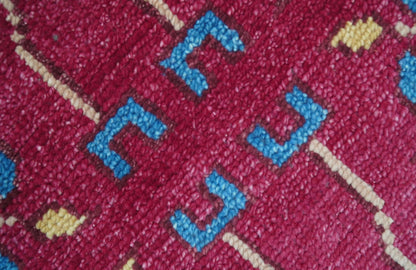 Custom Made Traditional Tribal Design Red And Blue Hand Knotted Wool Rug.