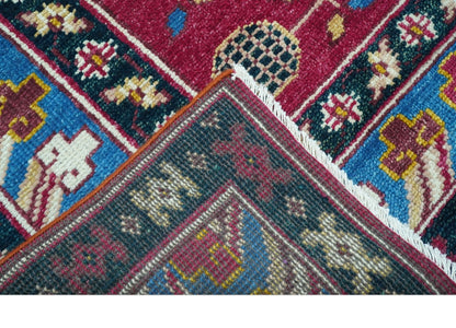 Custom Made Traditional Tribal Design Red And Blue Hand Knotted Wool Rug.