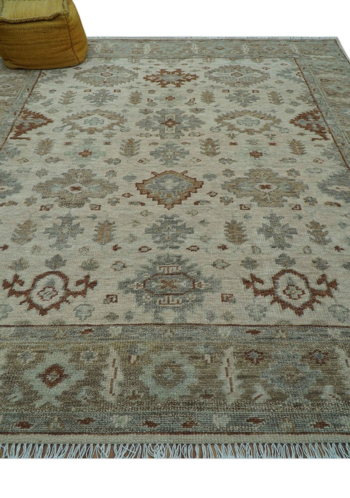 Custom Made Traditional Turkish Beige Hand knotted Wool Area Rug.