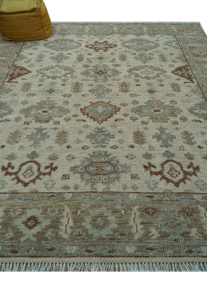 Custom Made Traditional Turkish Beige Hand knotted Wool Area Rug.