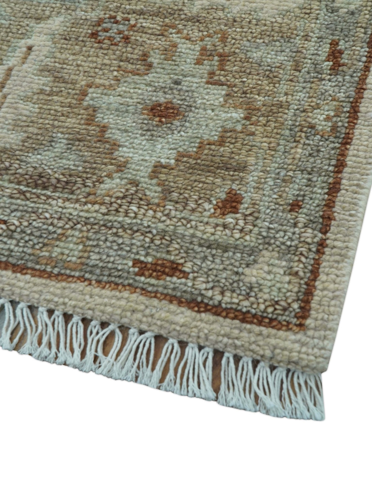 Custom Made Traditional Turkish Beige Hand knotted Wool Area Rug.