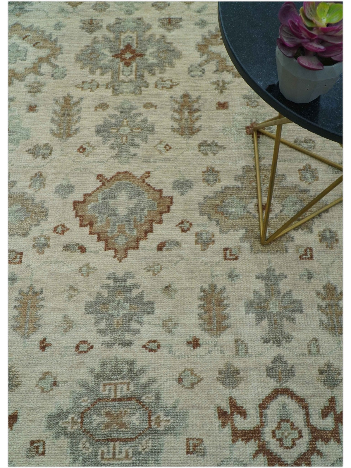 Custom Made Traditional Turkish Beige Hand knotted Wool Area Rug.