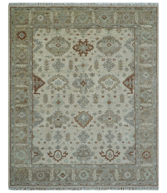Custom Made Traditional Turkish Beige Hand knotted Wool Area Rug.