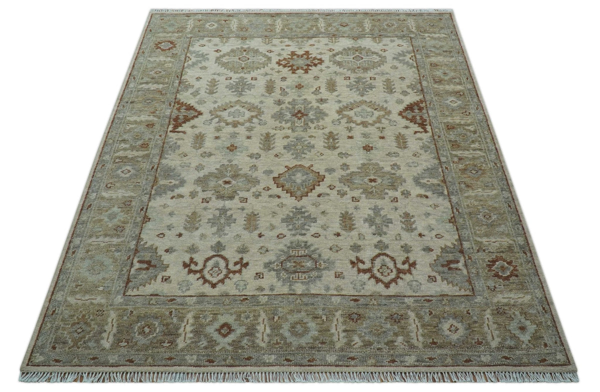 Custom Made Traditional Turkish Beige Hand knotted Wool Area Rug.