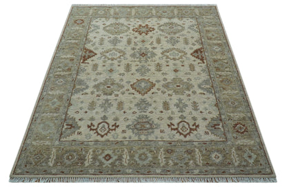 Custom Made Traditional Turkish Beige Hand knotted Wool Area Rug.