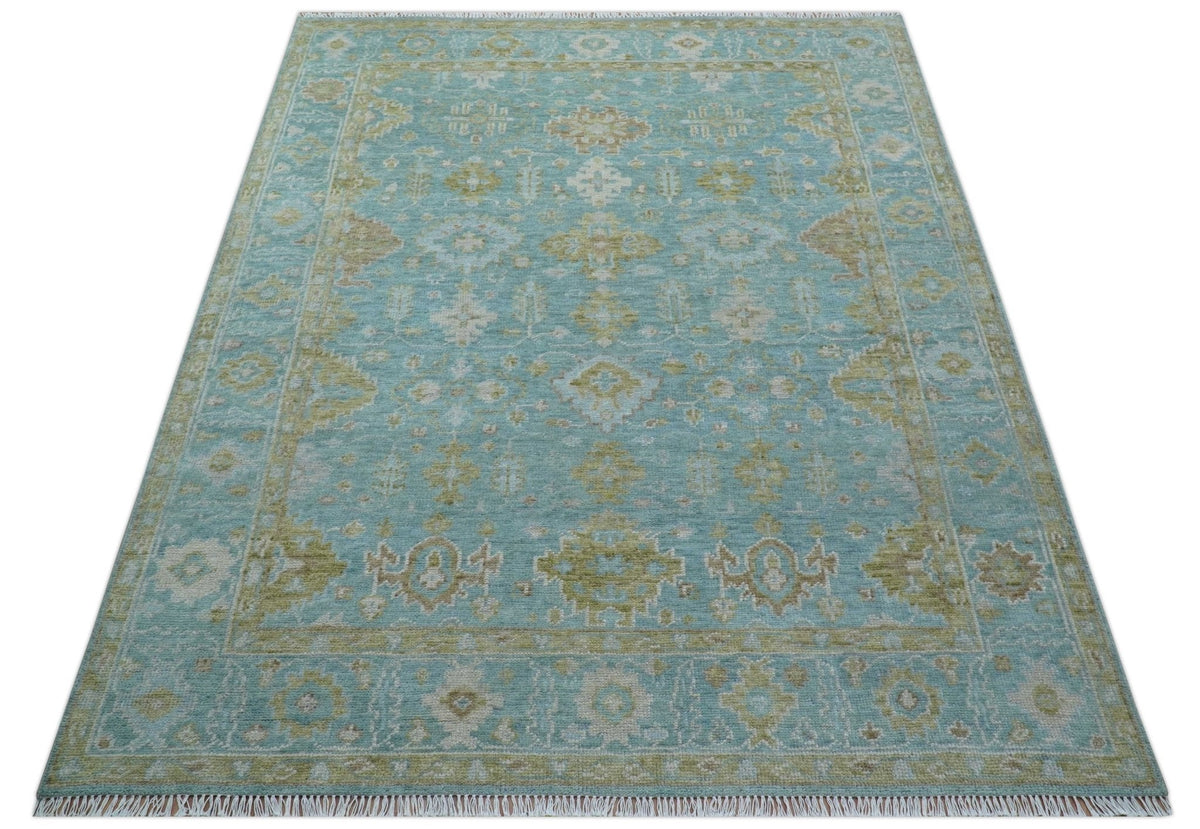 Custom Made Traditional Turkish Blue And Green Hand Knotted Wool Rug.