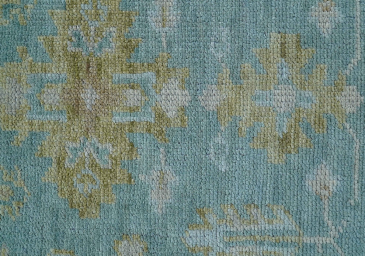 Custom Made Traditional Turkish Blue And Green Hand Knotted Wool Rug.