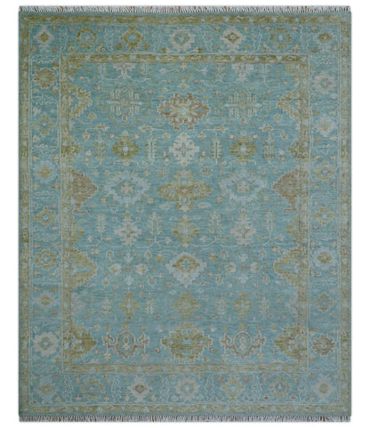 Custom Made Traditional Turkish Blue And Green Hand Knotted Wool Rug.