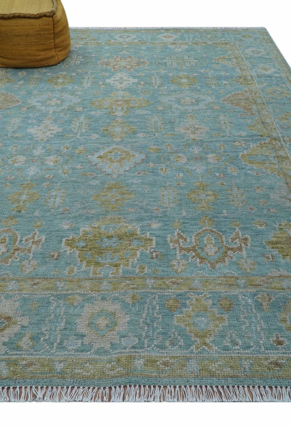 Custom Made Traditional Turkish Blue And Green Hand Knotted Wool Rug.
