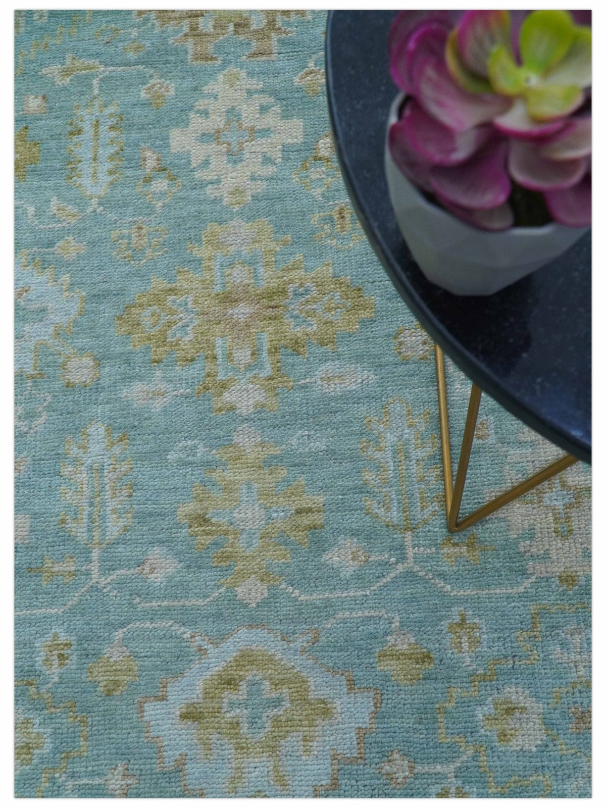 Custom Made Traditional Turkish Blue And Green Hand Knotted Wool Rug.