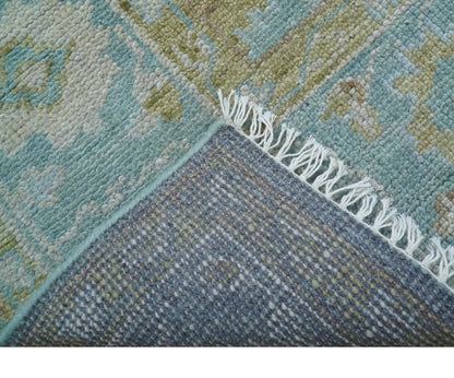 Custom Made Traditional Turkish Blue And Green Hand Knotted Wool Rug.