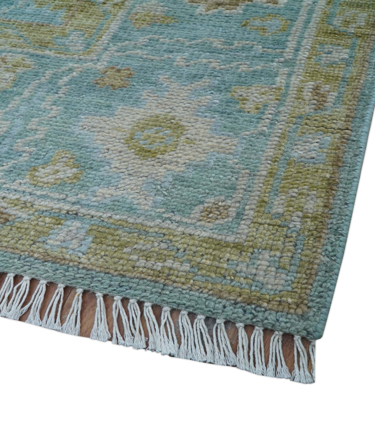 Custom Made Traditional Turkish Blue And Green Hand Knotted Wool Rug.