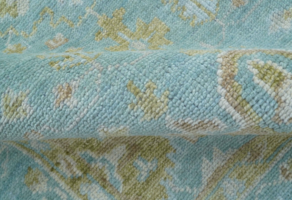 Custom Made Traditional Turkish Blue And Green Hand Knotted Wool Rug.