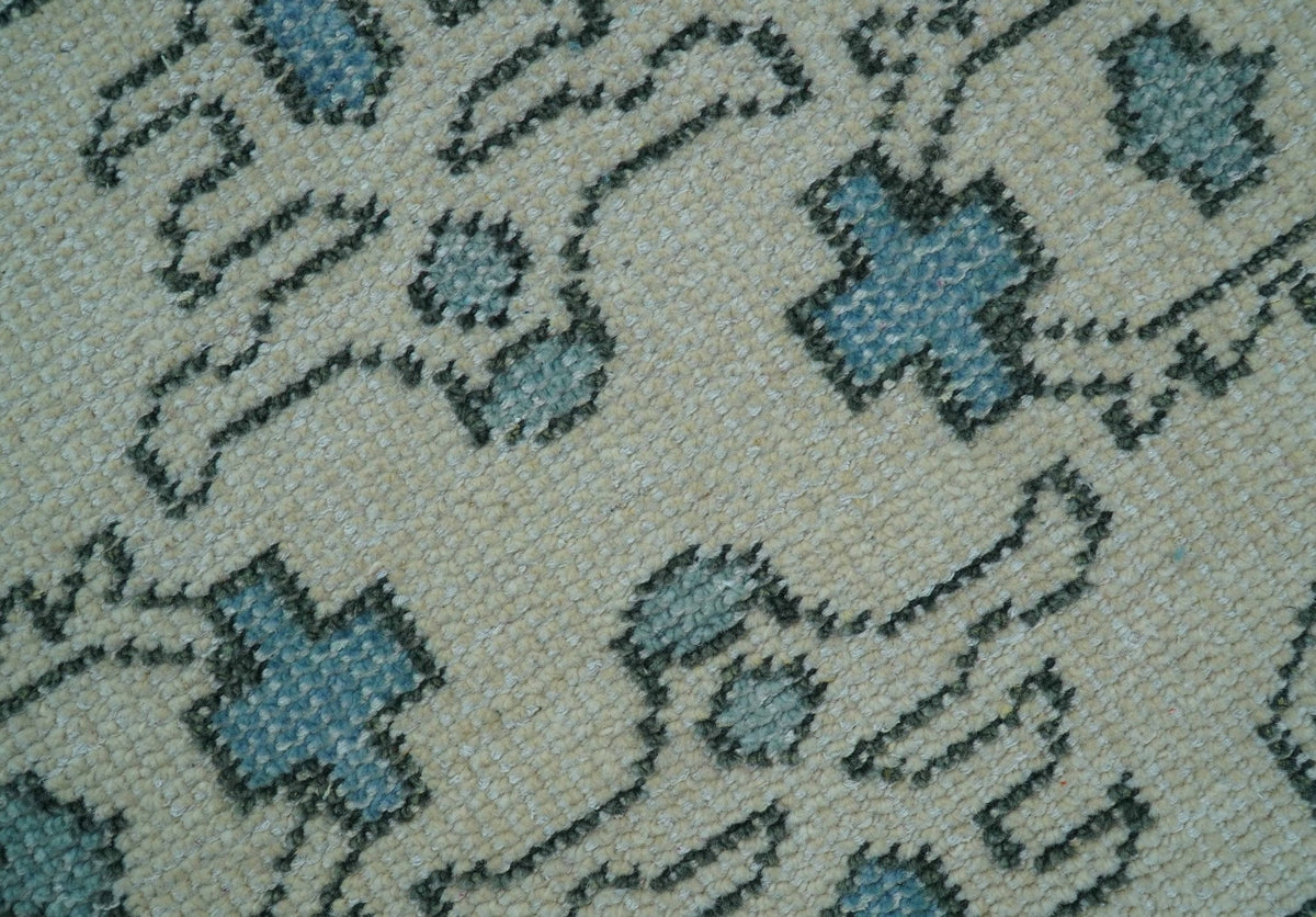 Custom Made Traditional Turkish Blue And Ivory Hand Knotted Wool Area Rug.