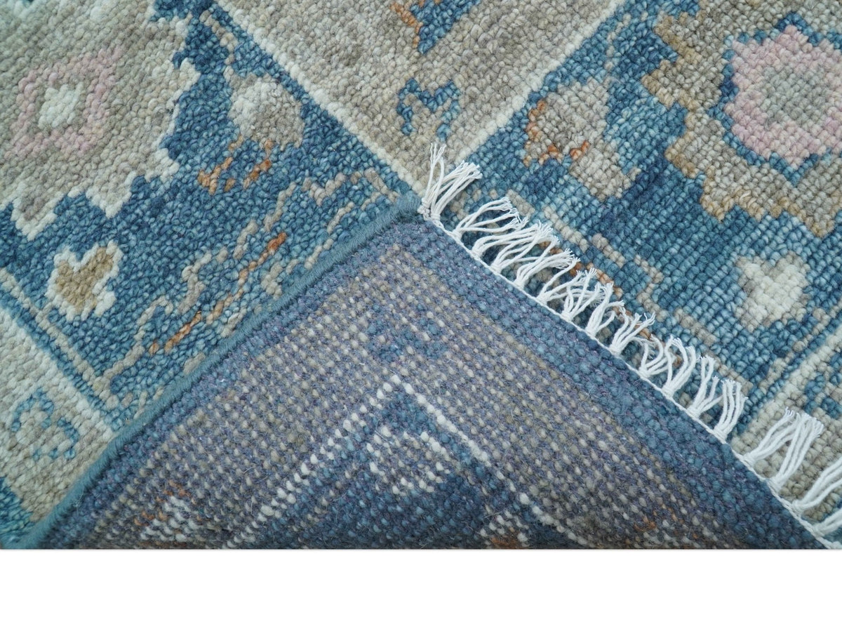 Custom Made Traditional Turkish Blue Hand knotted Wool Rug.