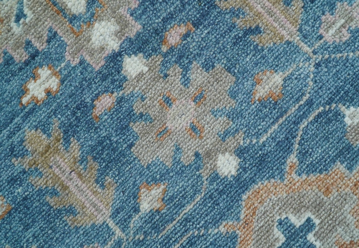 Custom Made Traditional Turkish Blue Hand knotted Wool Rug.