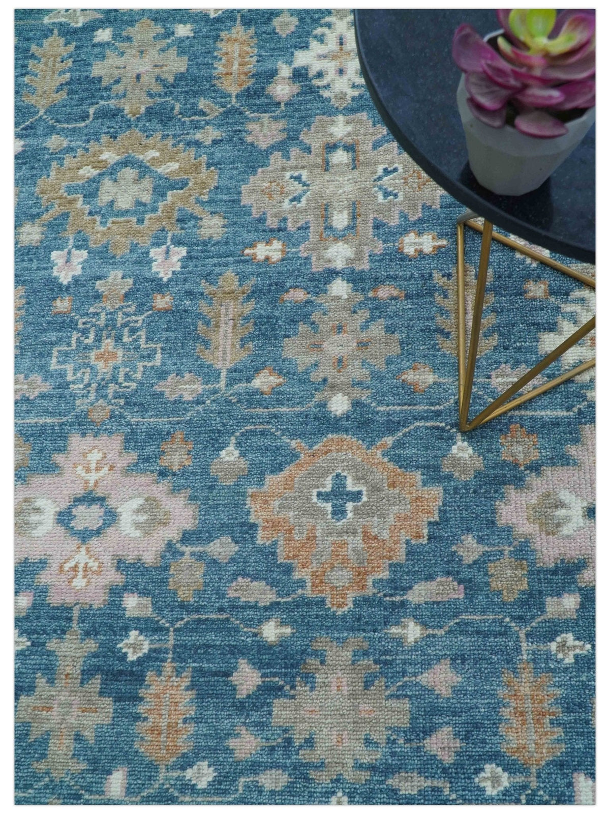 Custom Made Traditional Turkish Blue Hand knotted Wool Rug.
