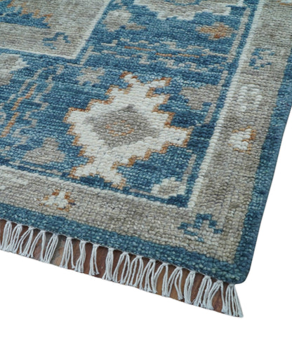 Custom Made Traditional Turkish Blue Hand knotted Wool Rug.