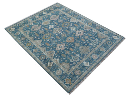 Custom Made Traditional Turkish Blue Hand knotted Wool Rug.