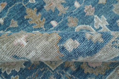 Custom Made Traditional Turkish Blue Hand knotted Wool Rug.
