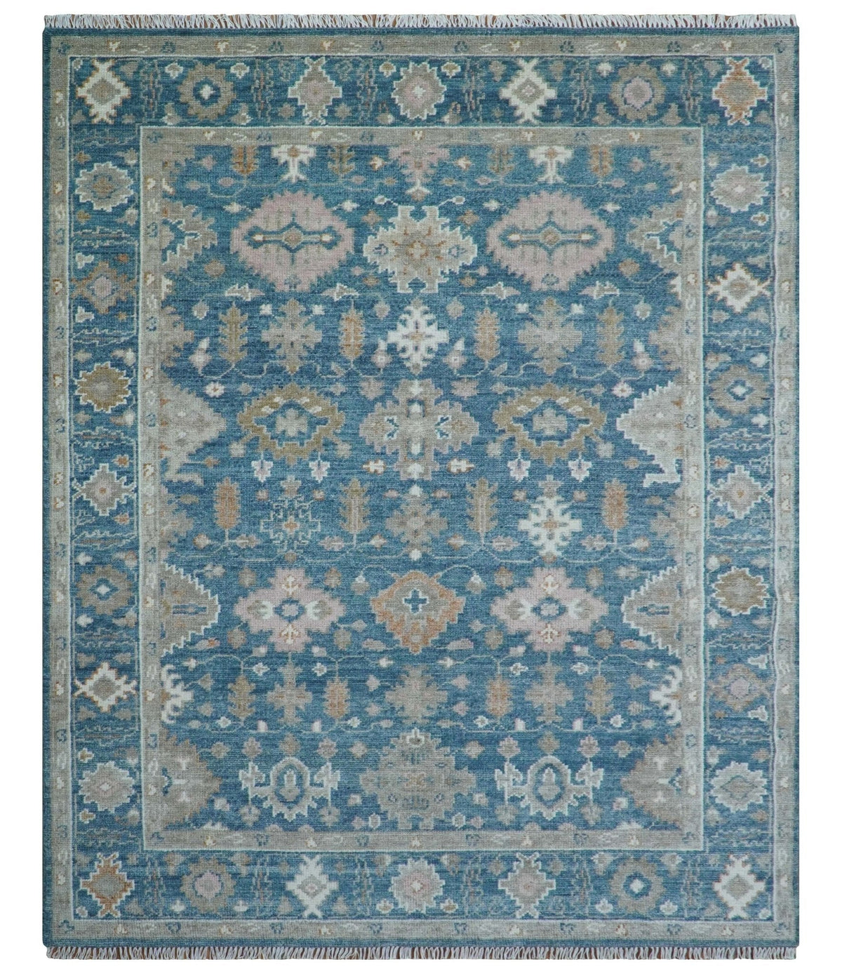 Custom Made Traditional Turkish Blue Hand knotted Wool Rug.