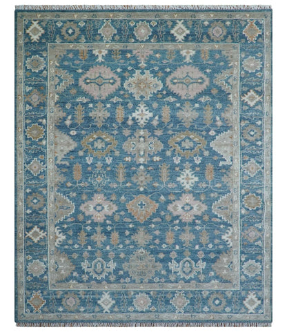 Custom Made Traditional Turkish Blue Hand knotted Wool Rug.
