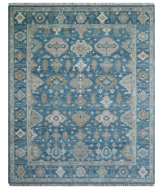 Custom Made Traditional Turkish Blue Hand knotted Wool Rug.