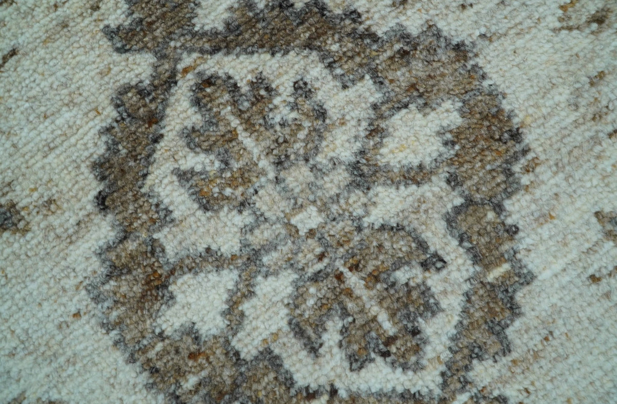Custom Made Traditional Turkish Design Beige Hand Knotted Natural Wool Area Rug.