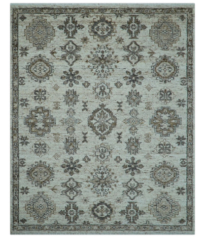 Custom Made Traditional Turkish Design Beige Hand Knotted Natural Wool Area Rug.
