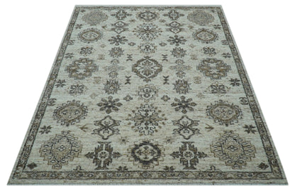Custom Made Traditional Turkish Design Beige Hand Knotted Natural Wool Area Rug.