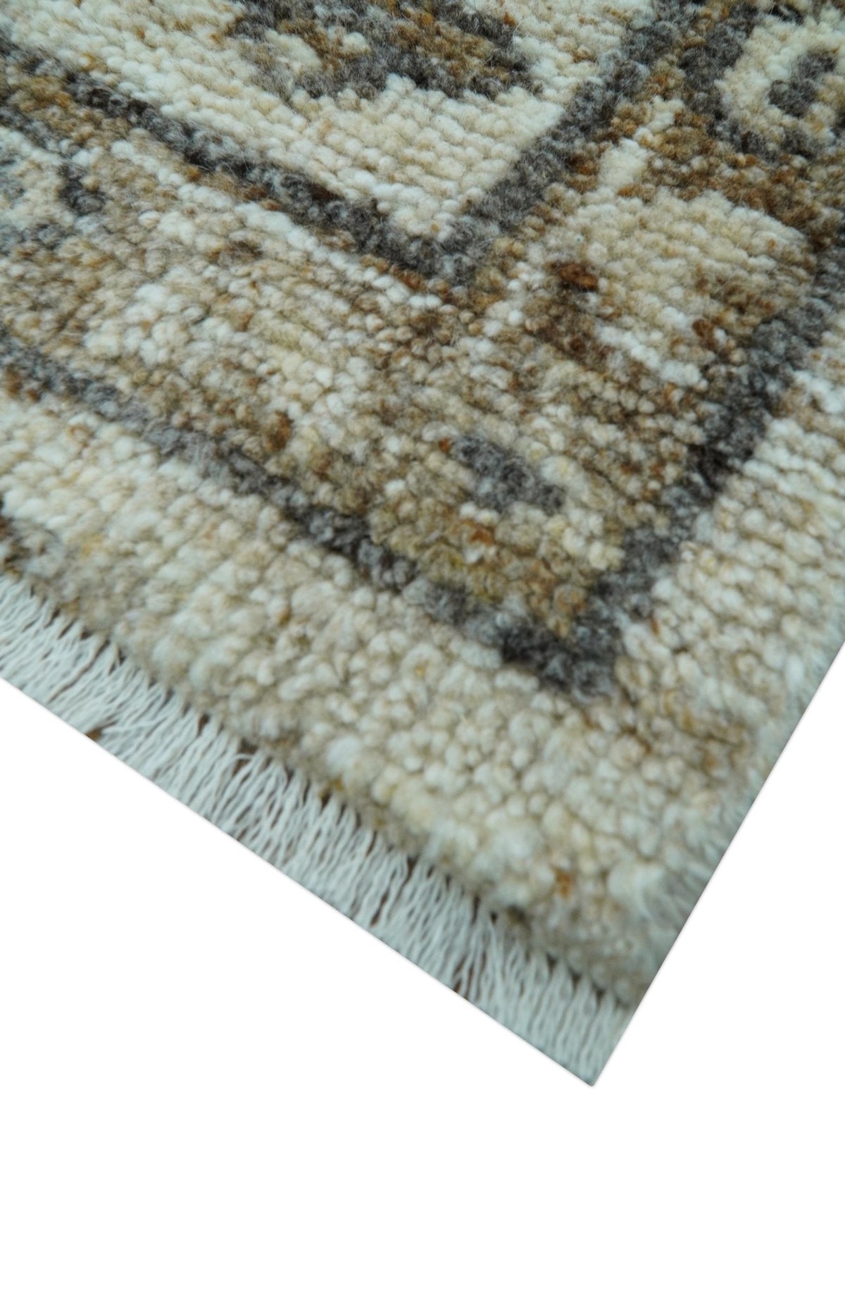Custom Made Traditional Turkish Design Beige Hand Knotted Natural Wool Area Rug.