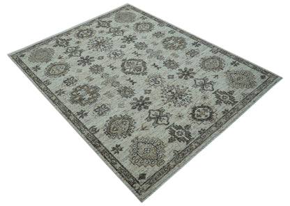 Custom Made Traditional Turkish Design Beige Hand Knotted Natural Wool Area Rug.
