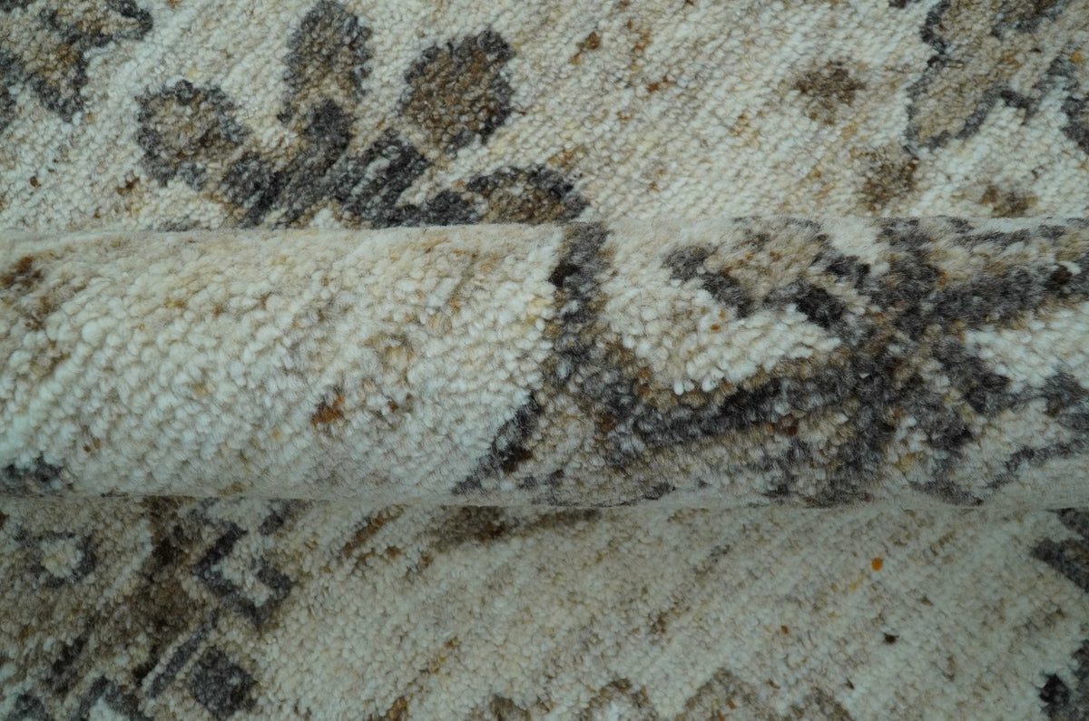 Custom Made Traditional Turkish Design Beige Hand Knotted Natural Wool Area Rug.