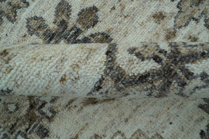 Custom Made Traditional Turkish Design Beige Hand Knotted Natural Wool Area Rug.