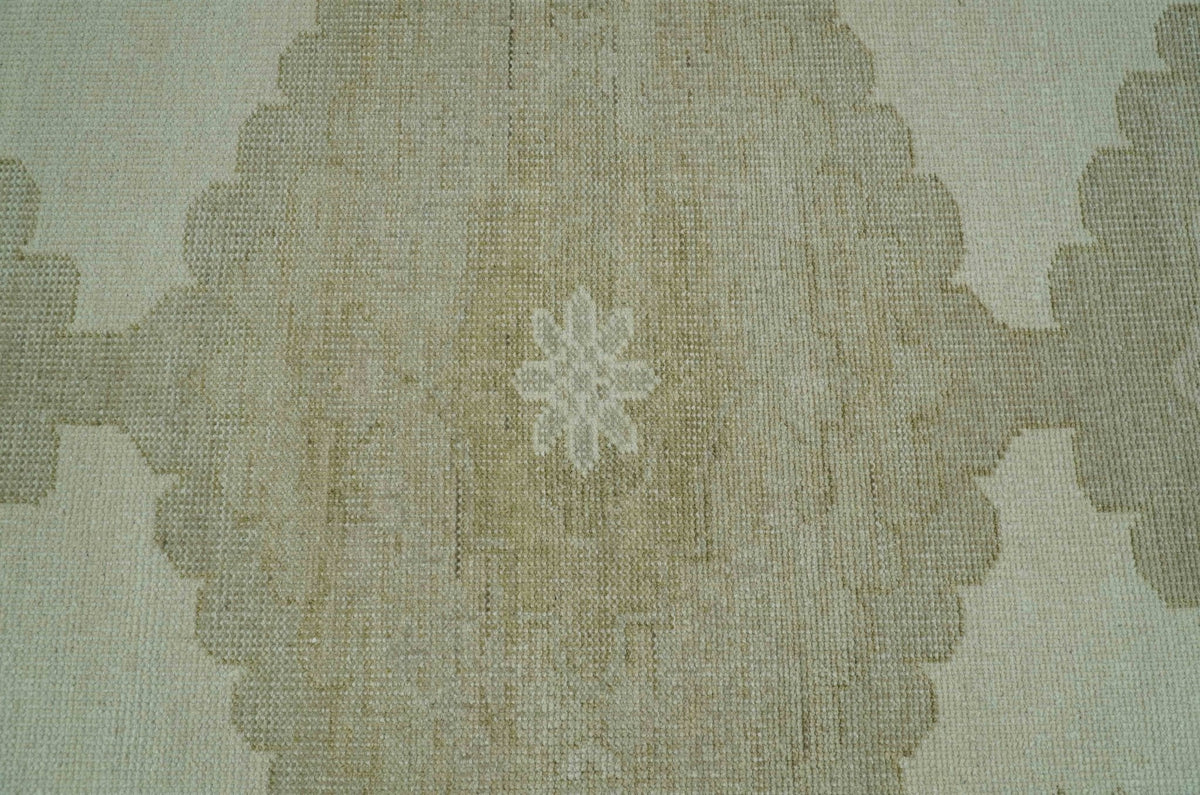 Custom Made Traditional Turkish Design Beige Hand knotted Wool Area Rug.