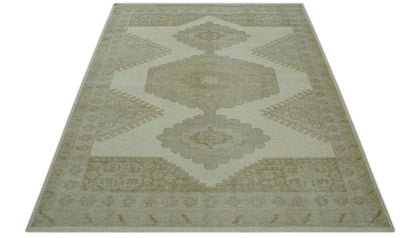 Custom Made Traditional Turkish Design Beige Hand knotted Wool Area Rug.