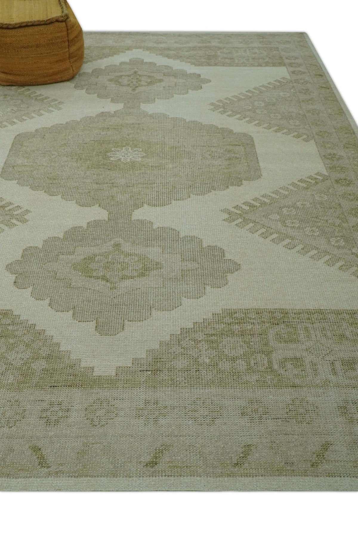 Custom Made Traditional Turkish Design Beige Hand knotted Wool Area Rug.