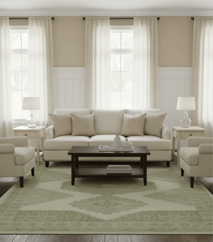 Custom Made Traditional Turkish Design Beige Hand knotted Wool Area Rug.