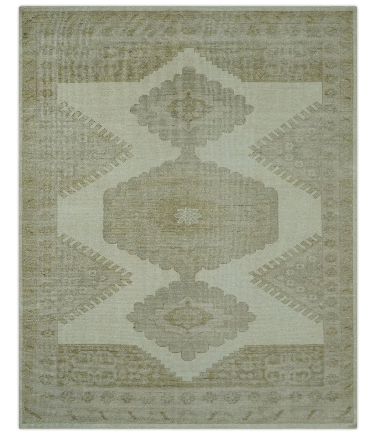 Custom Made Traditional Turkish Design Beige Hand knotted Wool Area Rug.