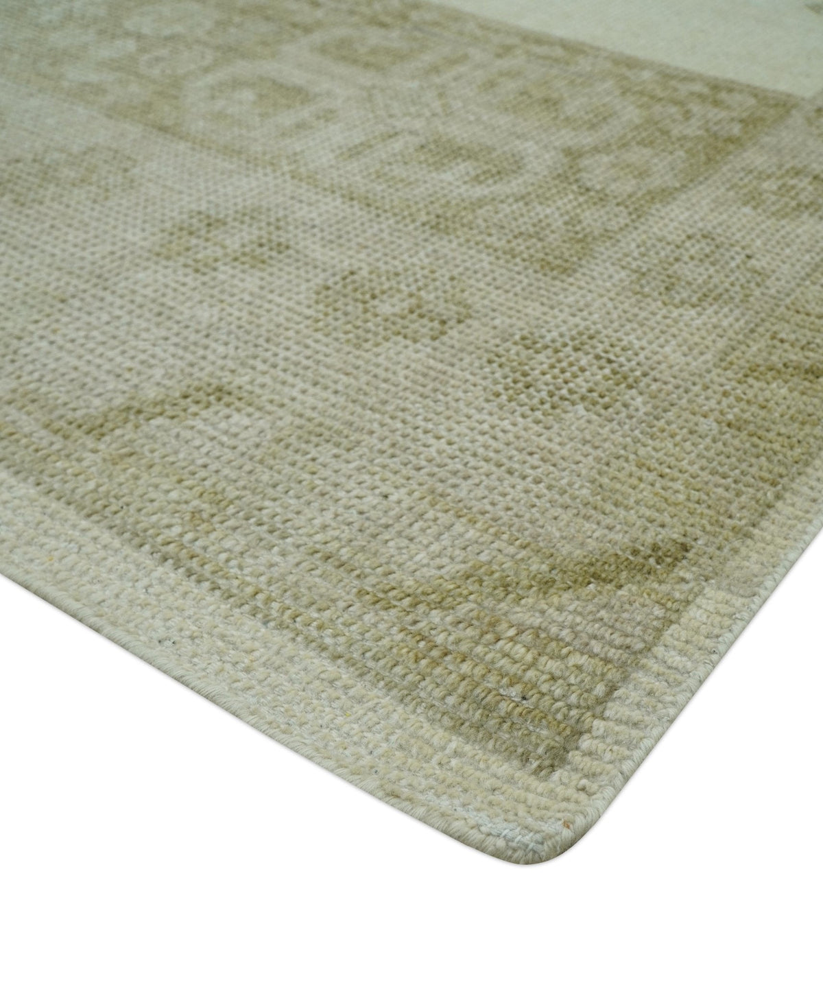Custom Made Traditional Turkish Design Beige Hand knotted Wool Area Rug.