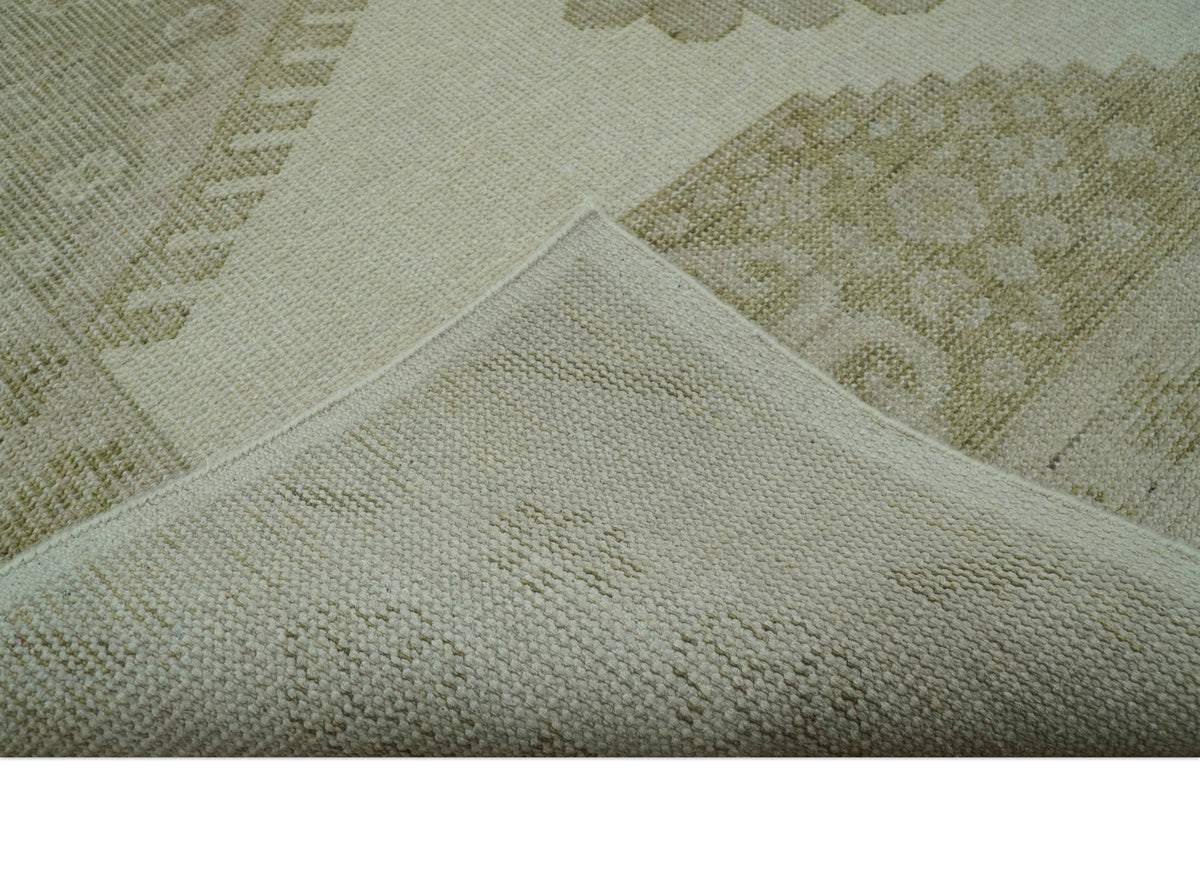 Custom Made Traditional Turkish Design Beige Hand knotted Wool Area Rug.