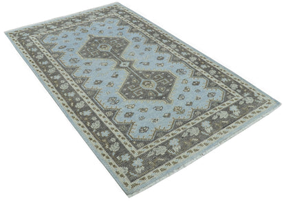 Custom Made Traditional Turkish design Blue And Brown Hand Knotted Wool Area Rug.