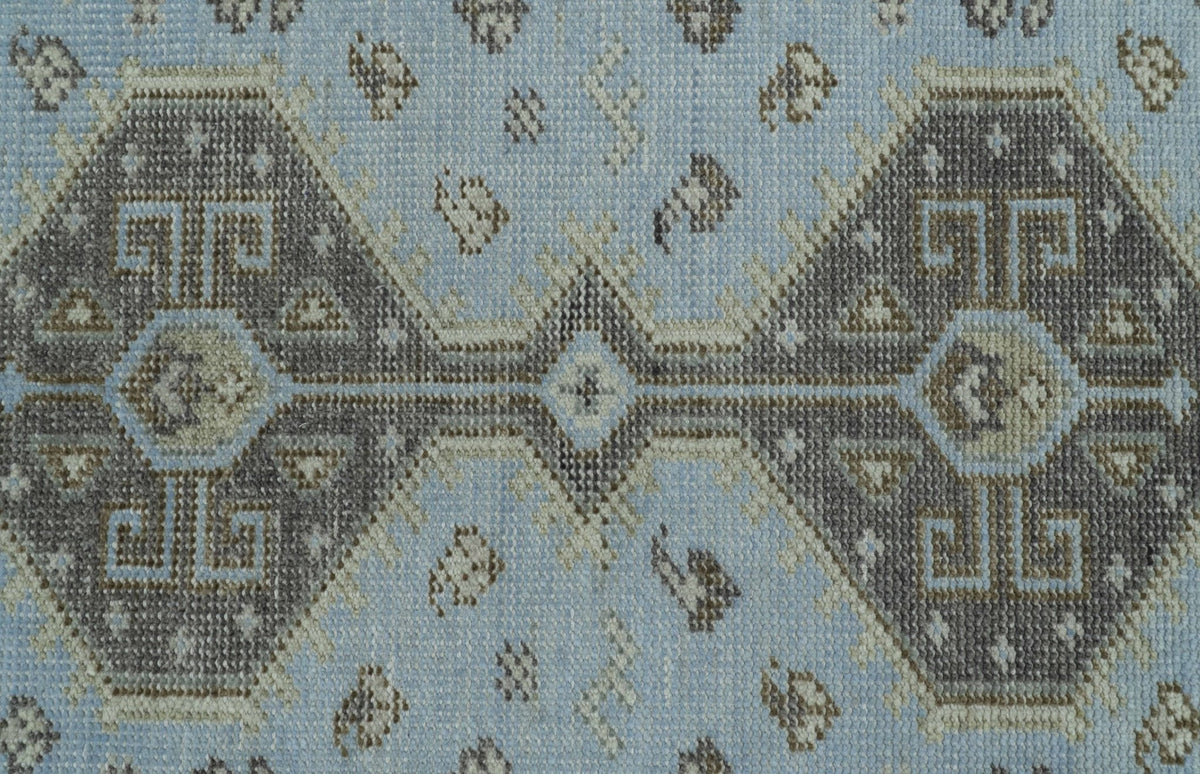 Custom Made Traditional Turkish design Blue And Brown Hand Knotted Wool Area Rug.