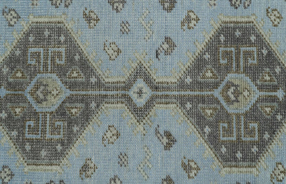 Custom Made Traditional Turkish design Blue And Brown Hand Knotted Wool Area Rug.
