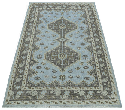 Custom Made Traditional Turkish design Blue And Brown Hand Knotted Wool Area Rug.